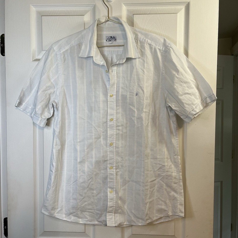 Riberti Digital Collection Mens Short Sleeve Button Down Shirt Large 41/42 White